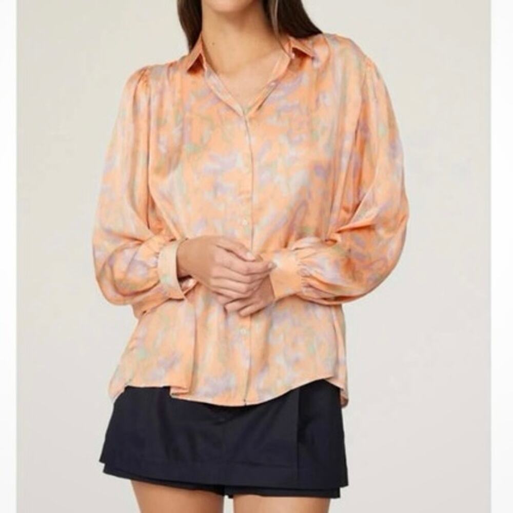 Maje Cifalisa Top Blouse Peach Abstract Satin Long Sleeve Shirt
Sz 3 / 8 US